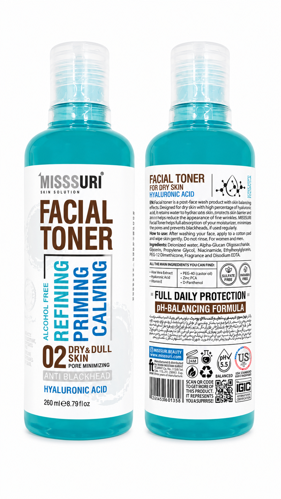 تونر صورت میسوری مدل هیالورونیک اسید | MISS SURI Facial Toner